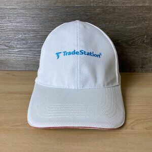 Trade Station Hat Cap Strap Back White Blue Adjustable